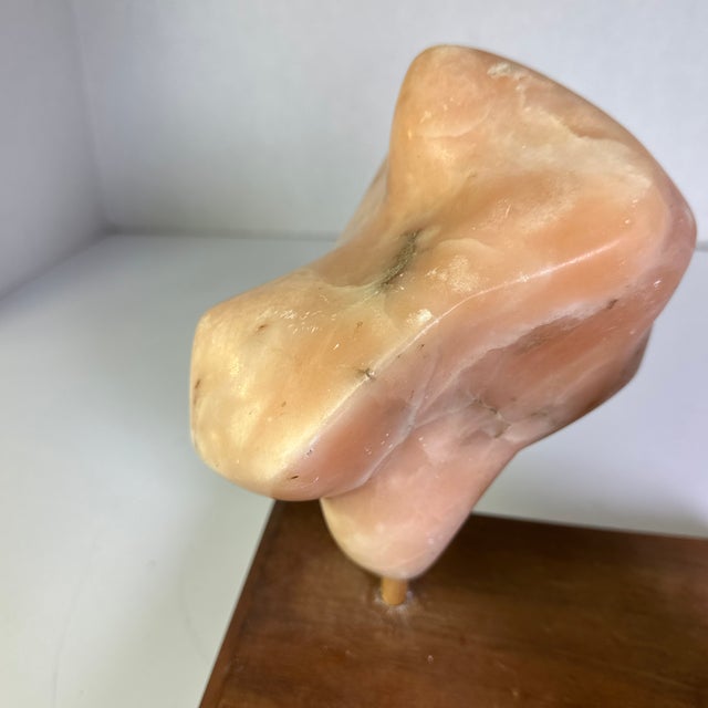 1970s 1970s Modern Rose Marble Sculpture on Wooden Base For Sale - Image 5 of 12