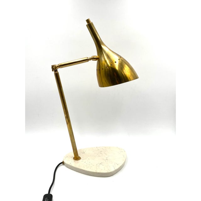 Metal 1980s Golden Brass Table / Desk Lamp With Carrara Marble Base, Italy For Sale - Image 7 of 13