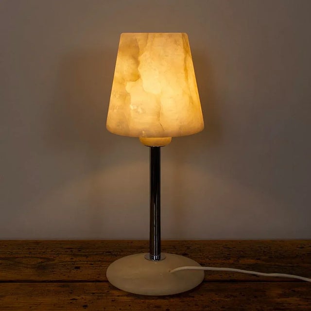 Chromed Metal and Alabaster Table Lamp, Spain, 1980s For Sale - Image 6 of 8