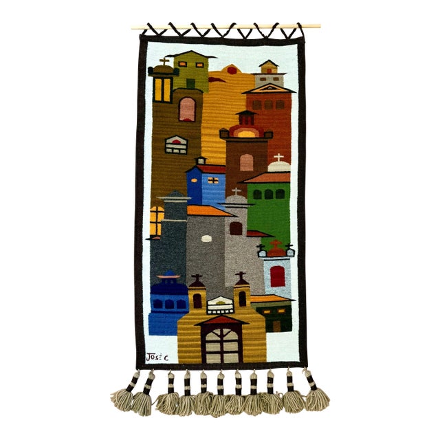 Vintage José Cotacachi Ecuadorian Wool Handwoven Andean Wall Hanging For Sale
