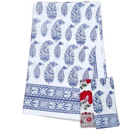 Contemporary Malabar Multi-Paisley 12-Seat Deep Blue Tablecloth For Sale - Image 3 of 5