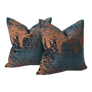 Custom Pierre Frey Gondole Blue Cut Velvet Luxury Cushion Cover For Sale