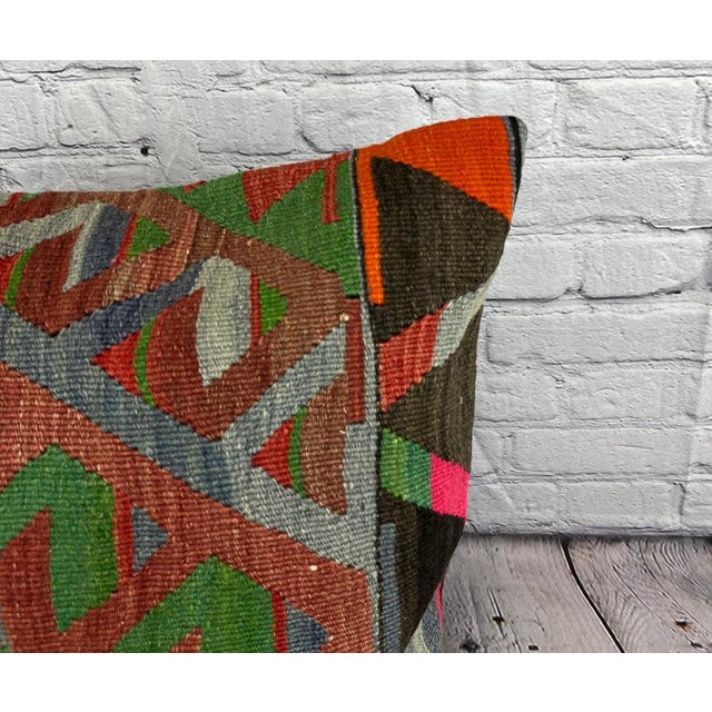 Turkish 20 x 20 Kilim Pillow Turkish Cushion Natural Culture Pillow Cushion Cover For Sale - Image 3 of 4
