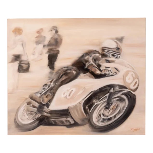 Gabriella Giardi, Honda 500 Motorcycle after Mike Hailwood, 2019, Oil on Canvas For Sale