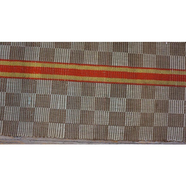 Late 19th Century 1890s Brown Gray Checkerboard Antique American Shaker Rag Rug 3' X 12'6" Flatweave Wool Carpet For Sale - Image 5 of 8