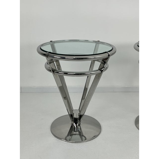 Blue Space Age Steel and Glass Bedside Tables, 1980s, Set of 2 For Sale - Image 8 of 10