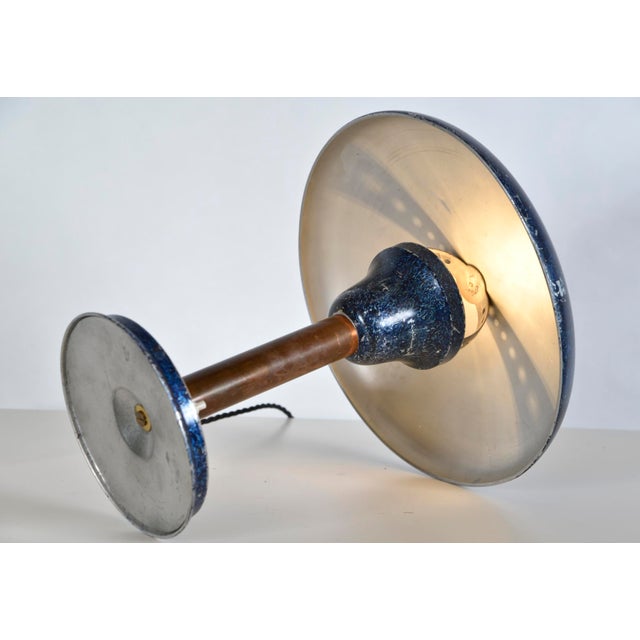 Metal Industrial Blue Mushroom Desk Light in Aluminium and Copper, Germany, 1950s For Sale - Image 7 of 16