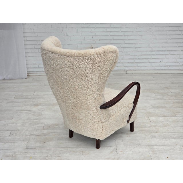 Danish High-Back Lounge Chair in Sheepskin, 1960s For Sale - Image 11 of 18