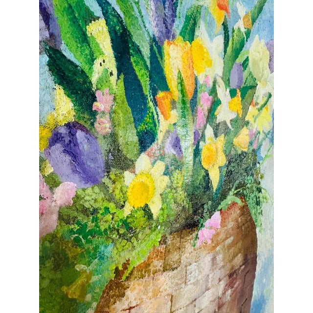 Blue Vintage Oil on Canvas Floral Painting For Sale - Image 8 of 8