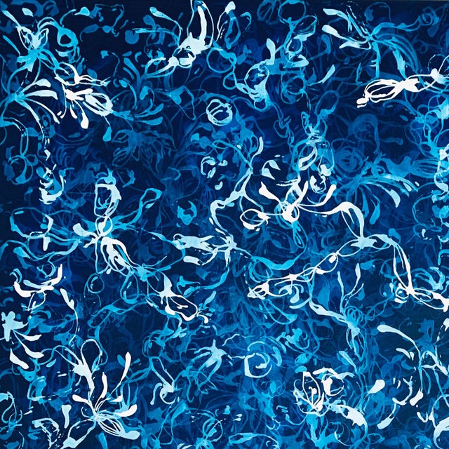 Blue Blue Rising No.2 – 48x48 Large Textured Abstract Painting on Canvas, Blue Atmospheric Contemporary Art For Sale - Image 8 of 9