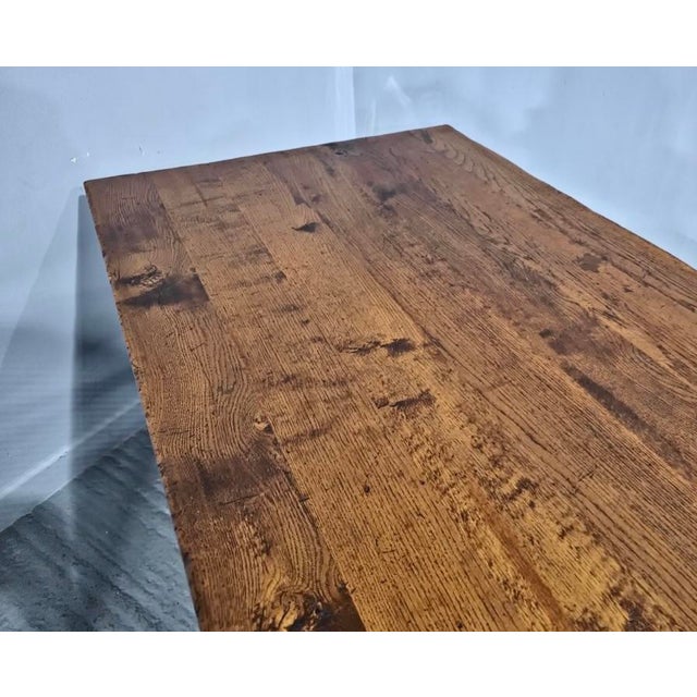 1920s Golden Oak Plank Farmhouse Refectory Dining Table, 1920 For Sale - Image 5 of 8
