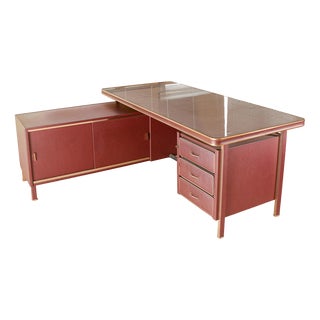 Burgundy L-Shaped Writing Desk from Umberto Mascagni, 1950s For Sale
