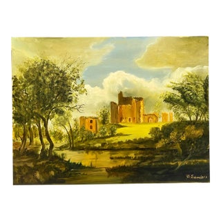 Mid 20th Century Original Oil Painting of Castle Ruins For Sale