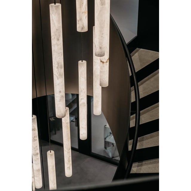 Tubular Bells Pendant Lamps by United Alabaster, Set of 12 For Sale - Image 11 of 13