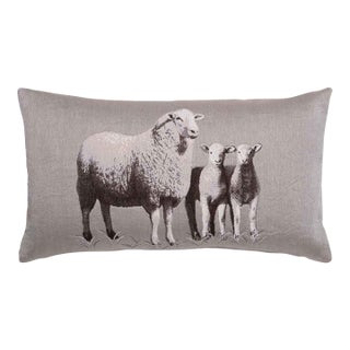Suffolk White & Lambs Country Linen Tapestry Cushion With Feather Filler - 33x60cm (13"x24") For Sale