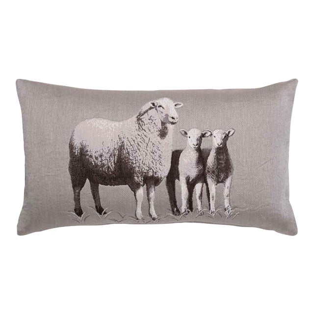 Suffolk White & Lambs Country Linen Tapestry Cushion With Feather Filler - 33x60cm (13"x24") For Sale