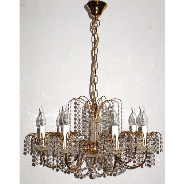 Brass Lead Crystal 24k Gold Plated Seven Light Chandelier from Sölken Leuchten, 1970s For Sale - Image 6 of 10