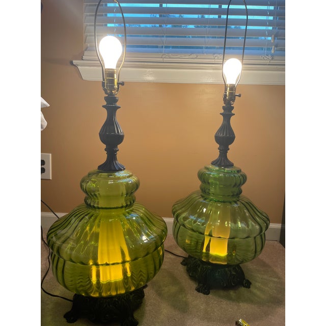 Mid Century Hollywood Regency Green Glass Lamps a Pair Chairish