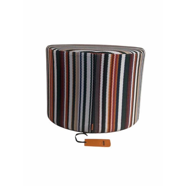 Wood Missoni Home Italian Zig Zag Stripe Cylindrical Pouf & Oversized Pillow Set, Made in Italy For Sale - Image 7 of 12