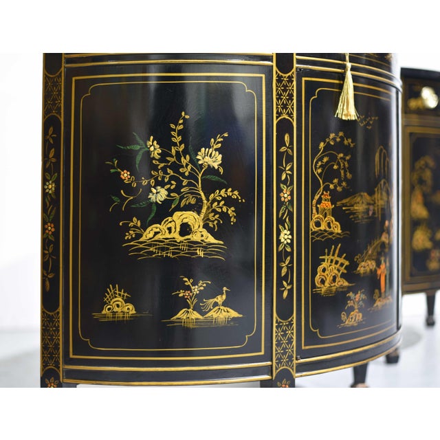 Mid Century French Chinoiserie Leather Top DemiLune Commode - A Pair For Sale - Image 10 of 14