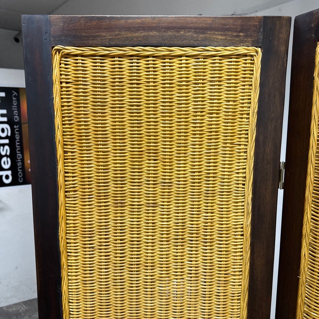 Woven Rattan Four-Panel Folding Screen For Sale - Image 10 of 12