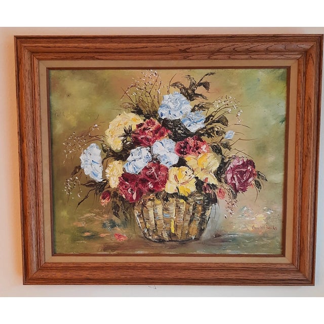 Yellow Vintage Floral Still-Life Impasto Painting Flowers Signed For Sale - Image 8 of 10