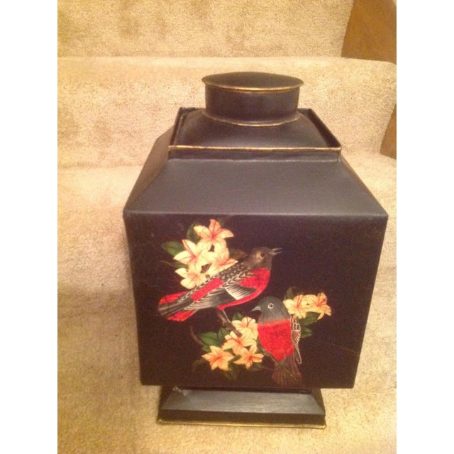 Vintage 1990s Vintage Hand Painted Black English Tole Tea Caddy For Sale - Image 12 of 13