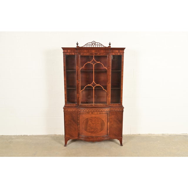 Romweber Antique Georgian Flame Mahogany Breakfront Bookcase Cabinet, Circa 1920s For Sale - Image 13 of 13