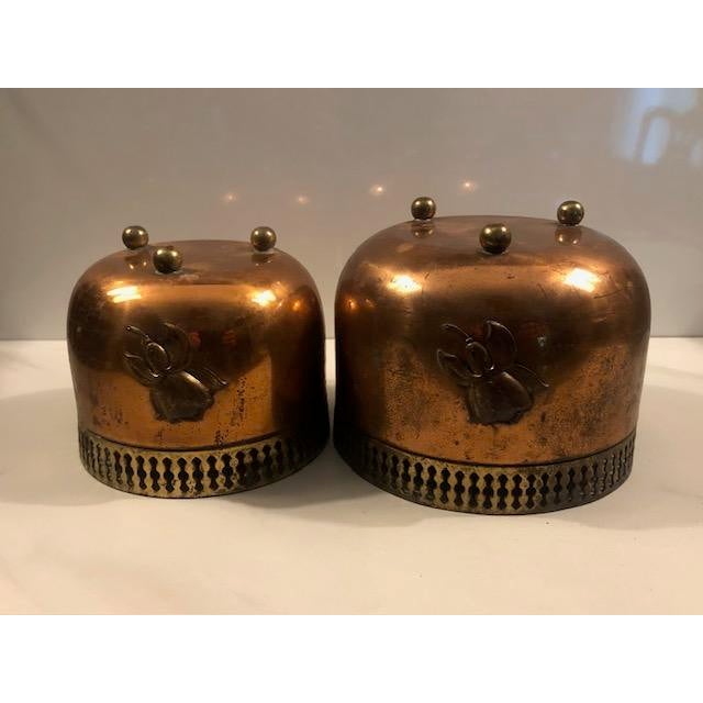 1940s Copper Brass Reticulated Footed Planters With Rose - A Pair For Sale - Image 6 of 18