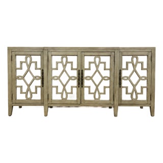 Contemporary Sage Gray Mirrored Four-Door Credenza / Sideboard For Sale