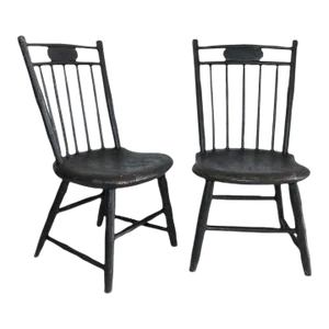19th Century Windsor Children's Chairs in Black Painted Surface, Pair