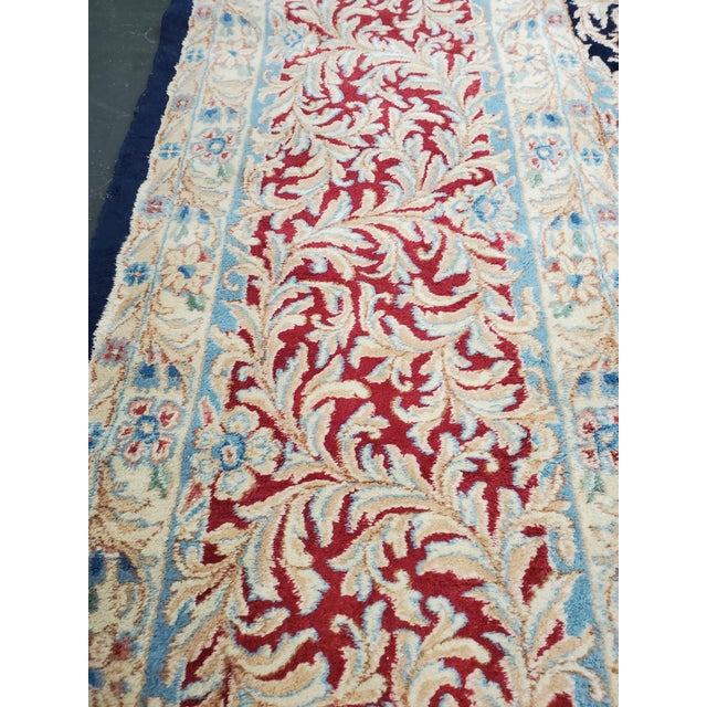 Textile Antique Persian Kerman Oriental Carpet, Handmade Rug Navy, Ivory, Red, Soft Gold For Sale - Image 7 of 12