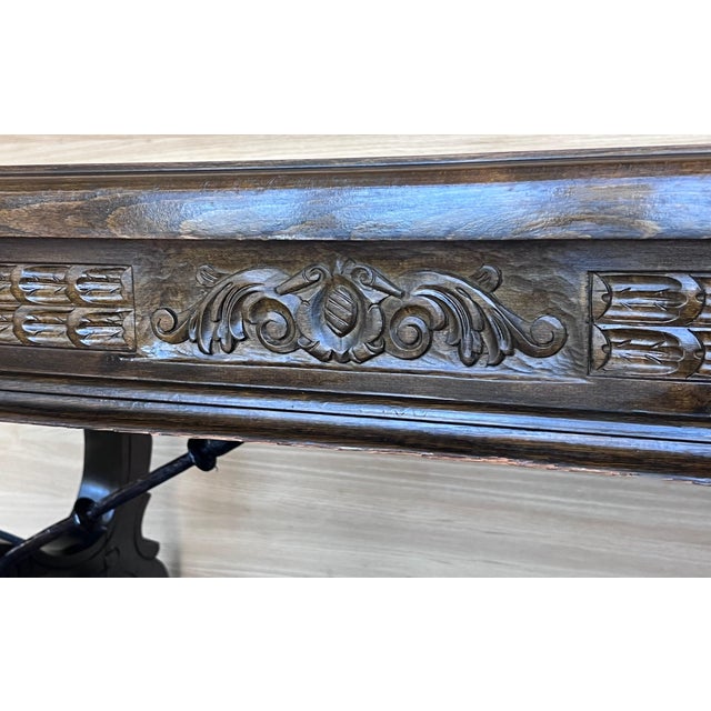 Early 20th Century Large Spanish Two Faces Baroque Style Oak Library Table or Center table For Sale - Image 9 of 18