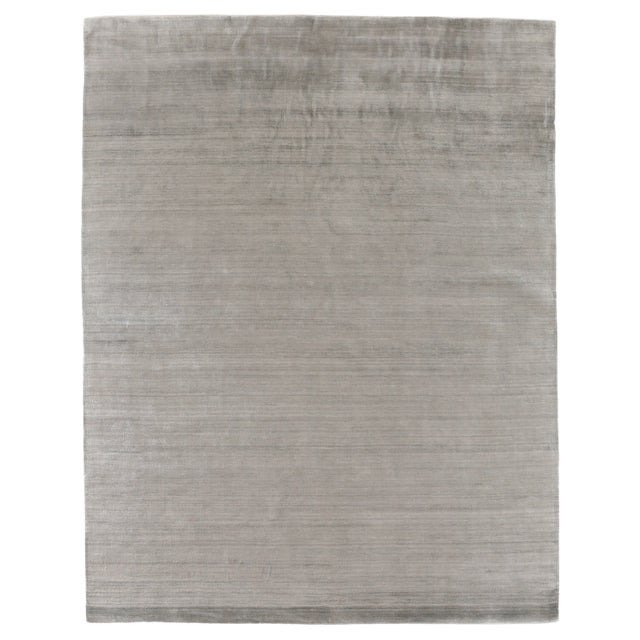 Exquisite Rugs Creil Hand loom Bamboo/Silk Silver Rug-9'x12' For Sale
