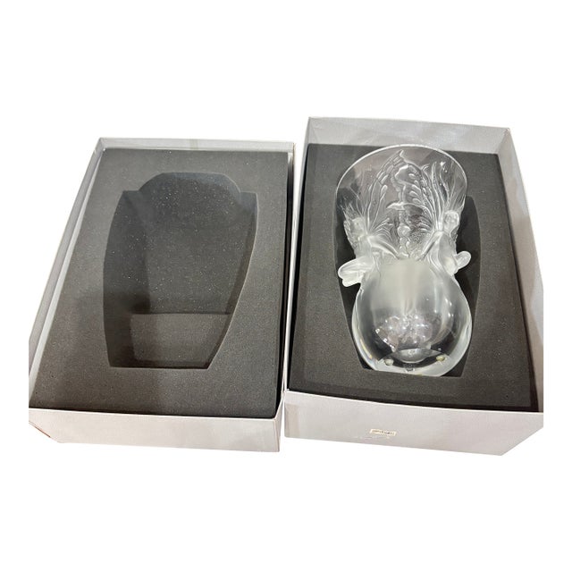 Large Lalique "Fairy" Three Winged Sprites Vase in Polished & Frosted Crystal. For Sale