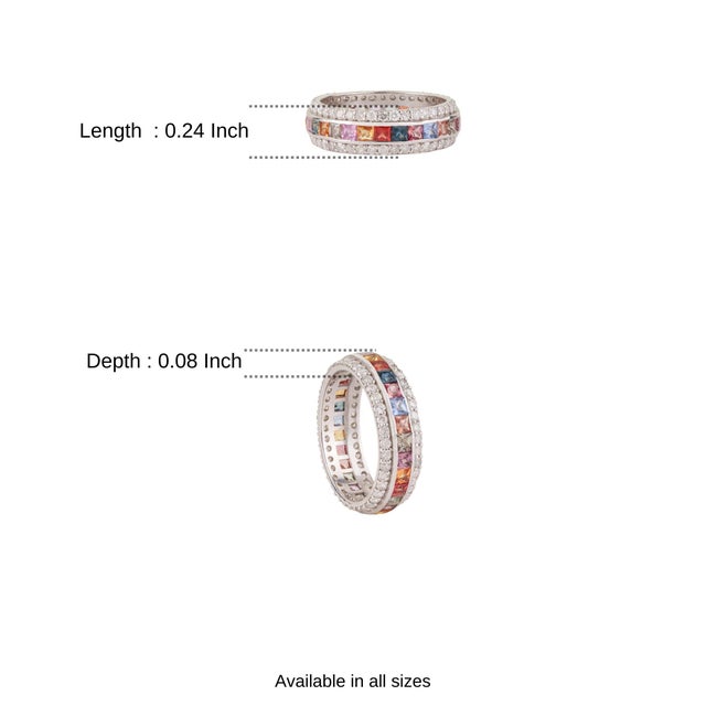 2.53 Ct Geometric Multi Sapphire & Diamond Three Row Eternity Band Ring, Size 6 For Sale - Image 10 of 13