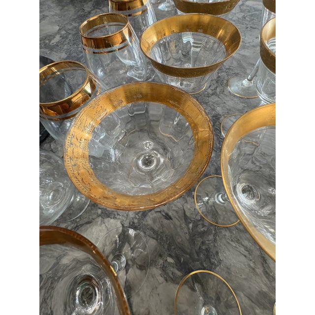 Hollywood Regency 1960s Gilted Crystal Goblet Set- @32 Pieces For Sale - Image 3 of 10