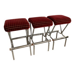 1970s Daystrom Barstools in Windowpane Velvet - Set of 3 For Sale