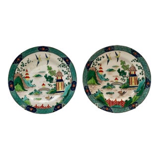 Ye Old Willow Crown Staffordshire Plates - a Pair For Sale