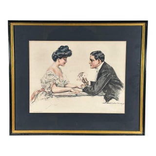 Antique Howard Chandler Christy a Winning Hand Framed Edwardian Society Art Print For Sale