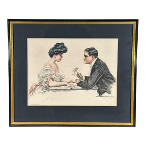 Antique Howard Chandler Christy a Winning Hand Framed Edwardian Society Art Print