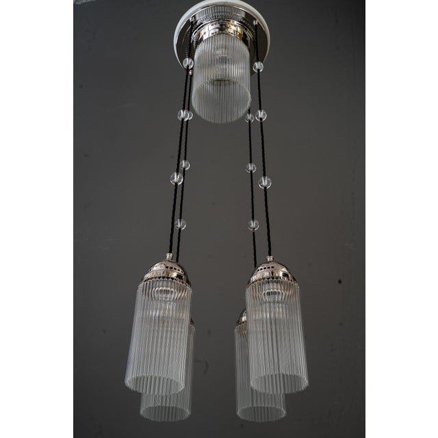 Art Deco Nickel Chandelier with Glass Sticks, 1920s For Sale - Image 9 of 18