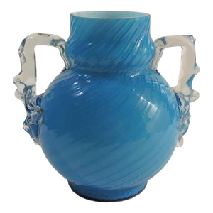 Circa 1874 Mt. Washington Glass Works Antique Victorian Venetian Style Double Handled Vase