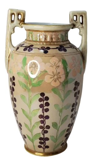 Early 1900s Japanese Hand Painted Floral Motif China Vase Vase