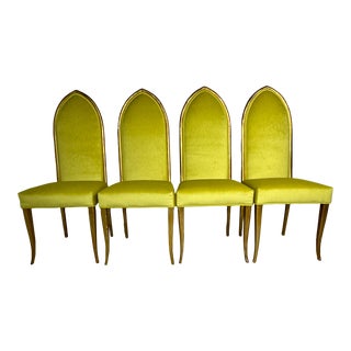 Mid-Century Italian Gilt Chairs Chartreuse Velvet Set of 4 For Sale