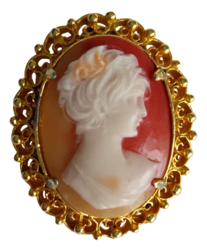 Vintage Oval Cameo Lady Gold Tone Brooch, 1930s