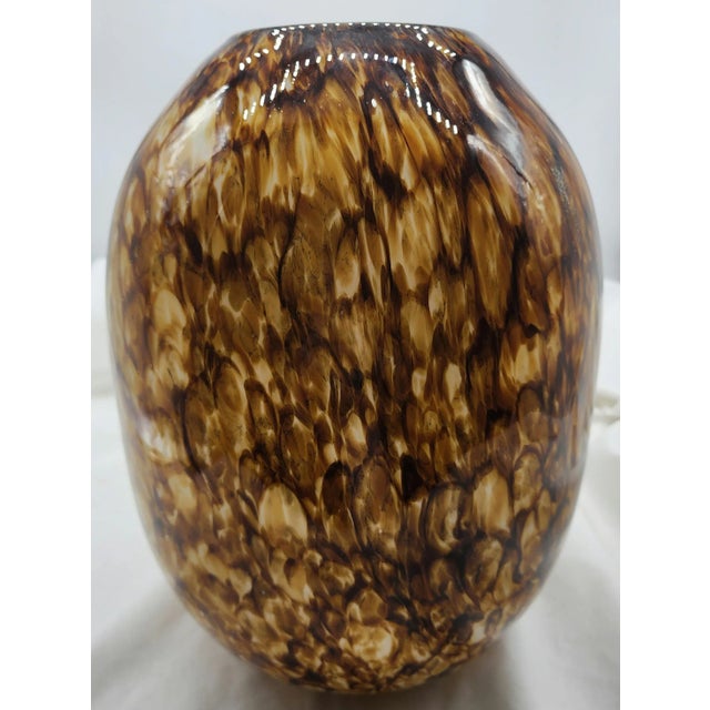 '80s Bulbous Hand Blown Cased Glass Tortoise Shell Vase- 13.75" X 10.5" For Sale - Image 4 of 6