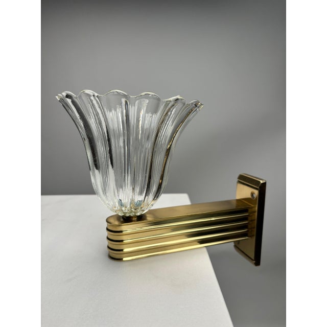 Gold Mid-Century Murano Glass Wall Lamps in the style of Ercole Barovier, Italy, 1990s, Set of 2 For Sale - Image 8 of 10
