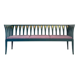 Art Nouveau Cranbrook Blue Settee Bench Sofa by Eliel Saarinen C. 1983