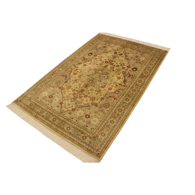 Shabby Chic 1980s Shabby Chic Tabriz Ivory/Lt. Green Wool Rug - 4'2 X 6'4 For Sale - Image 3 of 8